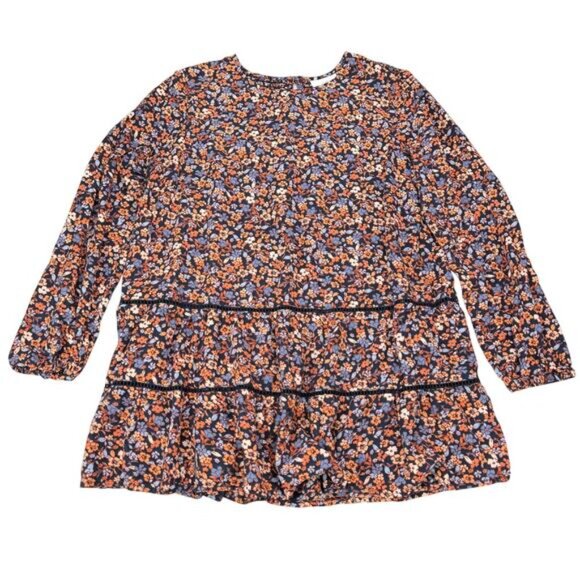 J.JILL Floral Printed Tiered Tunic Size XS Navy Blue Exuberant Floral - Picture 5 of 8